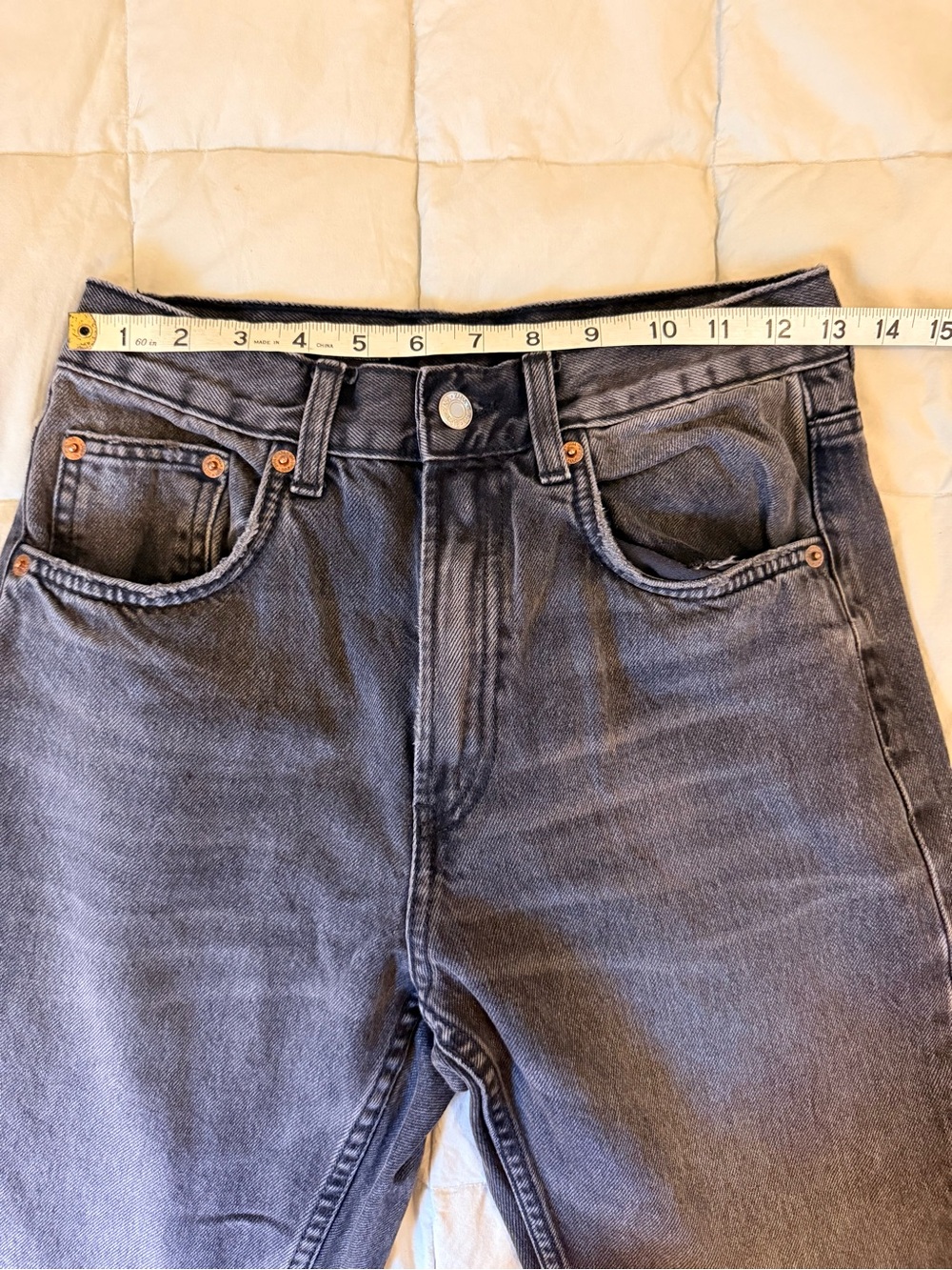 Zara TRF High Rise Straight Leg Distressed Jeans Faded Black Gray Raw Hem Size 4 - Picture 8 of 10